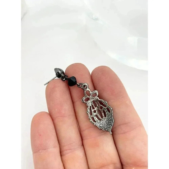 Vintage Dark Silver Tone Gothic Style Dangle Earrings - Picture 4 of 5